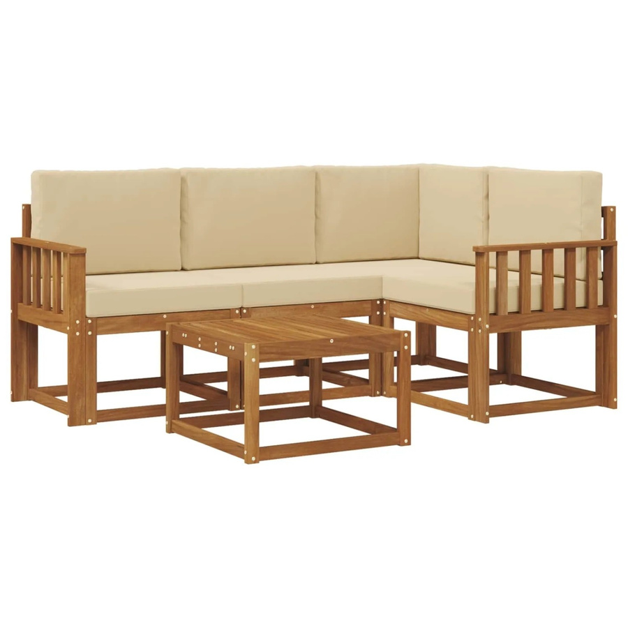 vidaXL Outdoor-Sofagarnitur in L-Form aus Akazienholz mit 5 Kissen in Natur und Beige - Bild 2