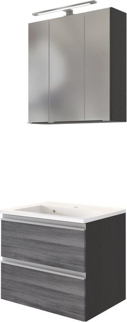 Held Möbel Waschtisch-Set Neapel 2-tlg. in Eiche Rauchsilber-Graphitgrau mit Mineralgussbecken und Spiegelschrank, Breite: 60 cm - Bild 1