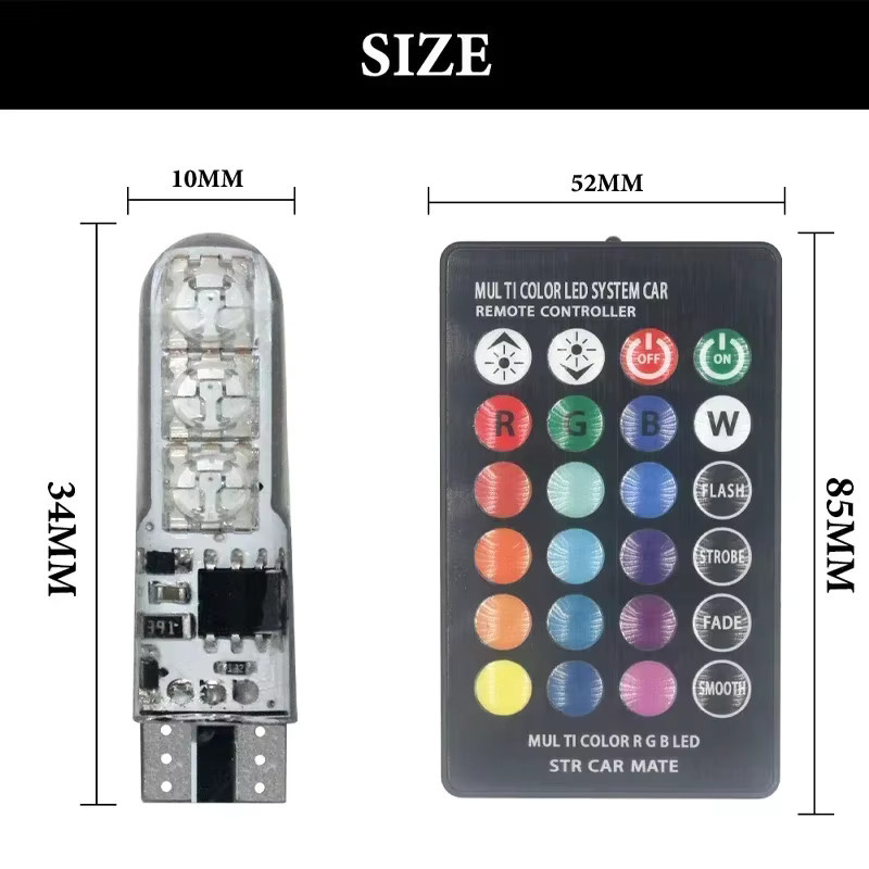 Amagi T10 W5W RGB LED-Lampen mit 6SMD 5050, 7-farbig, wasserdicht, inklusive Fernbedienung und Stroboskopmodi, Multicolor, B/T/H: 4,3 x 8,5 cm - Bild 3
