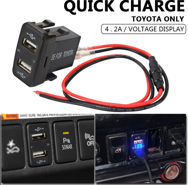 Dual USB QC Auto Ladegerät mit Voltmeter für 12-24V, Schwarz - Bild 1