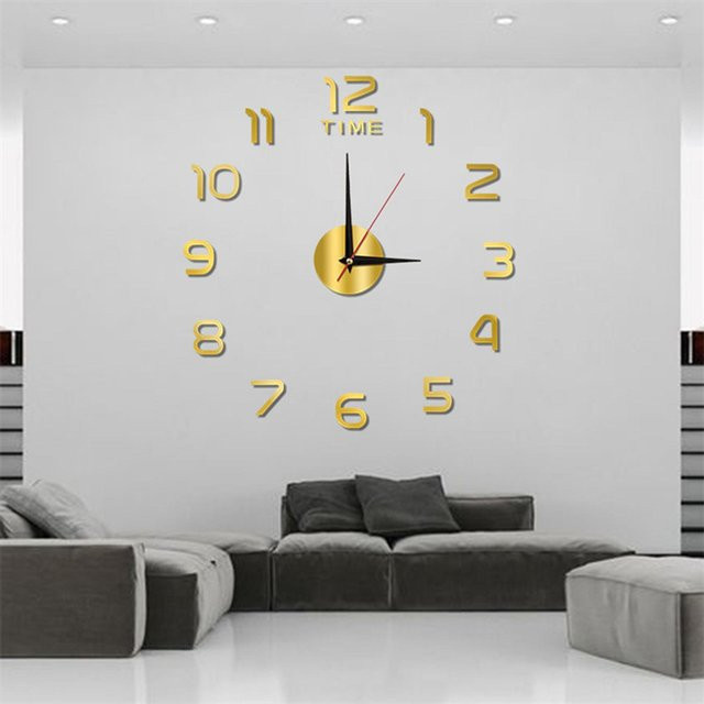 Tooarts Digitale DIY Wanduhr Nordic Design mit Leuchtfunktion und Akryl-Aufklebern in Gold - Bild 1