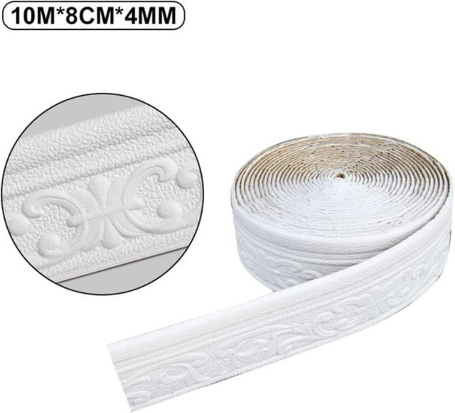 Molly Show Selbstklebende 3D-Wandverkleidungslinie als Sockelleiste, wasserdichter Tapetenaufkleber für die Heimdekoration, Farbe: Weiß, B/H: 8 x 1000 cm - Bild 1