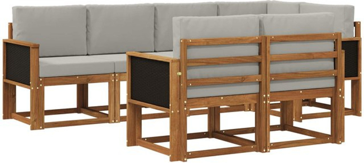 7-teilige Outdoor-Sofagarnitur aus Akazien-Massivholz und Polyester in Natur und Hellgrau von vidaXL - Bild 1