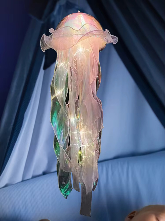 APWIKOGER DIY Quallen Deckenlampe für das Kinderzimmer, bunte Hängelampe mit Perlen und Band, Pink/Multicolour - Bild 6