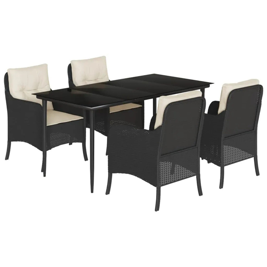 vidaXL 5-teilige Garten-Essgruppe aus schwarzem PE-Rattan mit Hartglas-Tisch und Kissen für Terrasse und Garten - Bild 2
