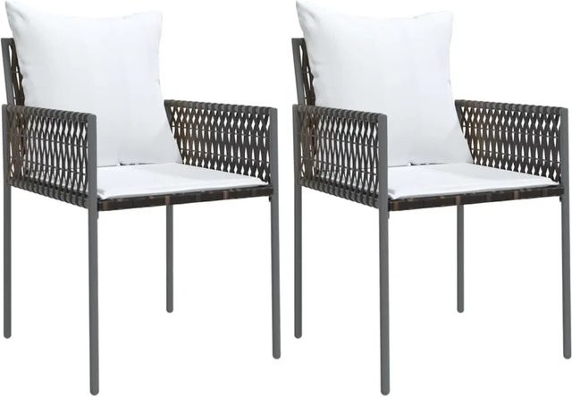Furnicato Gartenstühle Set aus 2 Stück in Braun mit Kissen aus PE-Rattan und Stahl, B/T/H: 54 x 61 x 83 cm - Bild 1