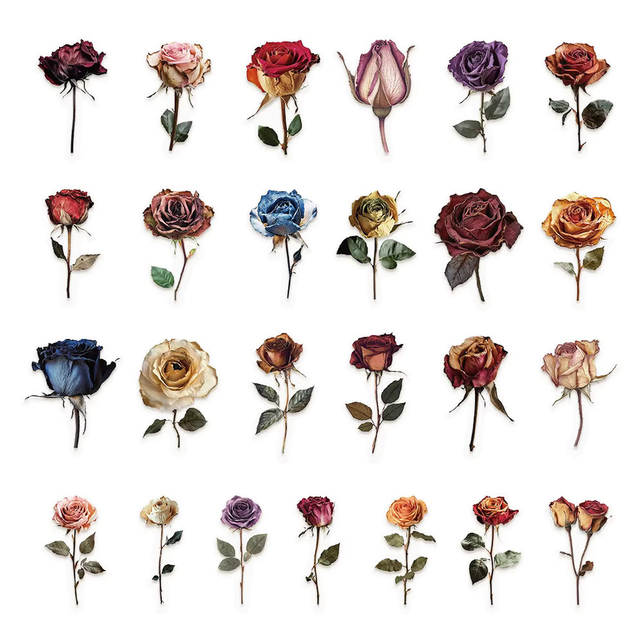 Rspctou Getrocknete Rose Blumen Aufkleber, Cartoon PET Aufkleber, transparent, multicolour - Bild 2