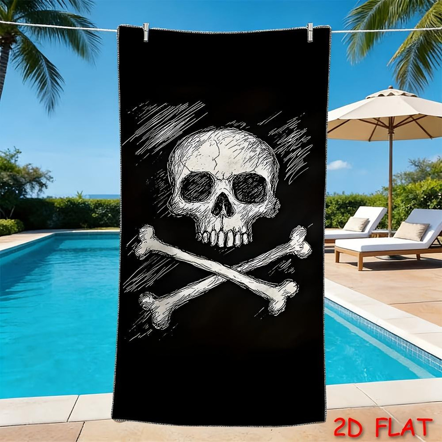 Strandtuch aus Mikrofaser mit Totenkopf-Motiv von JMG Household Supplies, Schwarz, Breite: 50 cm, Höhe: 100 cm - Bild 4