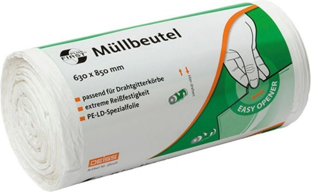 Deiss First Plus Müllbeutel 60 Liter aus Premium-LDPE, transparent, 6er Pack - Bild 1