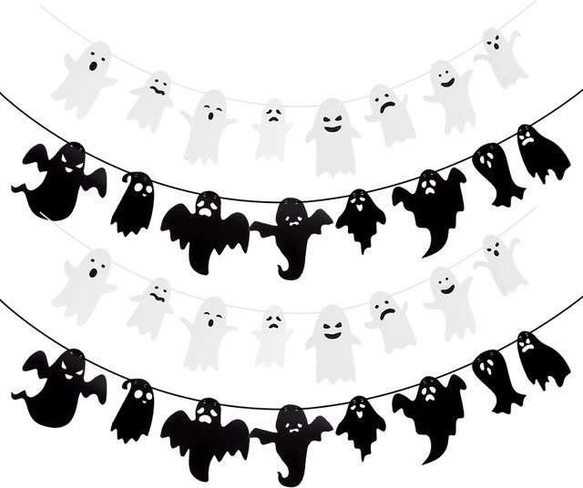 ZQCXLD Halloween Geister-Girlande zum Aufhängen in Schwarz-Weiß als dekorative Ornament-Deko - Bild 1