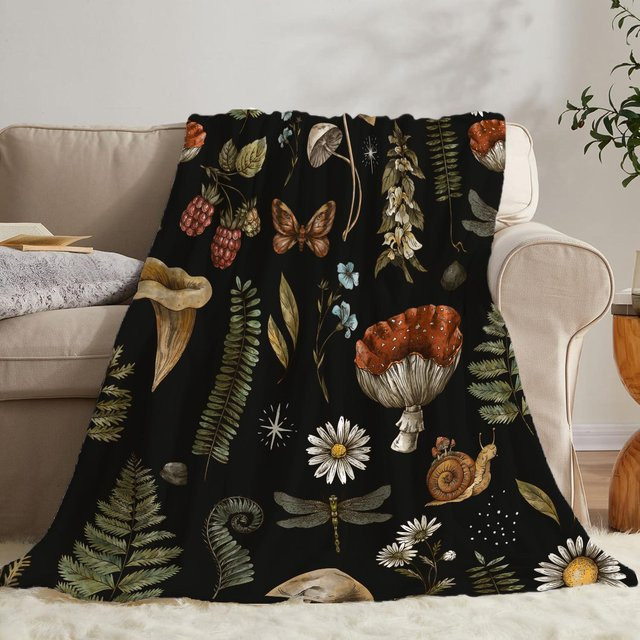 JMG Household Supplies Flanell-Kuscheldecke mit Pilzdruck in Schwarz, B/H: 100 x 150 cm - Bild 1