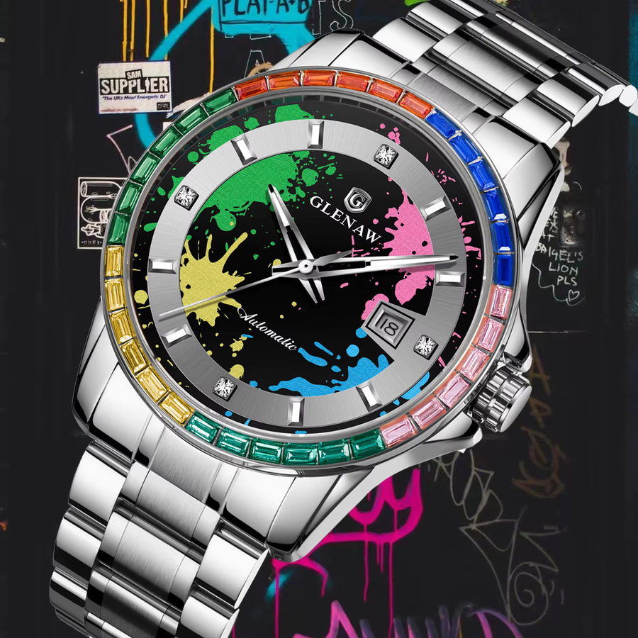 GLENAW Armbanduhr Automatik, Edelstahl, Schwarz, Gold, Herren - Bild 5