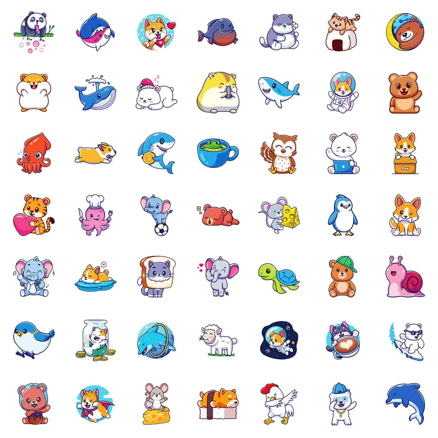 100 Stück handbemalte Graffiti-Aufkleber mit Haien, Bären und Corgis in Multicolour von BulingBulingStickers Store - Bild 3
