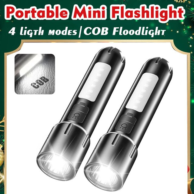 HEINAST Tragbare Mini-Taschenlampe mit COB-Flutlicht und LED, Schwarz, Wasserdicht und Wiederaufladbar - Bild 1