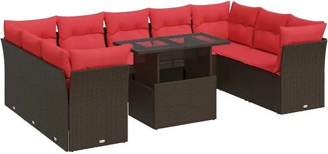 vidaXL 10-teilige Garten-Sofagarnitur in U-Form aus braunem Poly-Rattan und Akazie mit Tisch und Kissen inklusive Stauraum - Bild 1