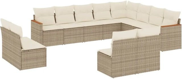 vidaXL 12-teilige Garten-Sofagarnitur aus Poly-Rattan in Beige mit wetterfesten Kissen und Stauraum - Bild 1