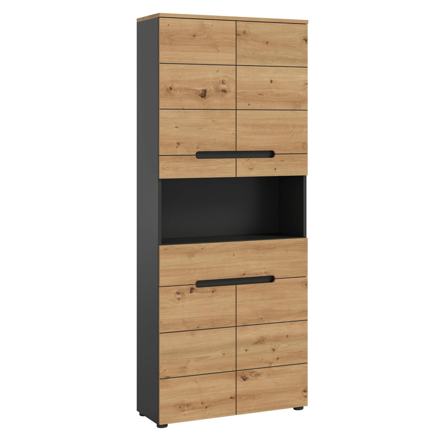 Hochschrank Canu Basalt Eiche Artisan Nachbildung von xonox.home, Grau, B/H/T: 76 x 193 x 34 cm - Bild 2
