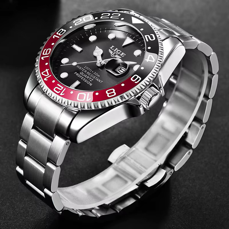 LIGE Armbanduhr Chronograph, Quarz, Edelstahl, Schwarz, Silber, Herren - Bild 4