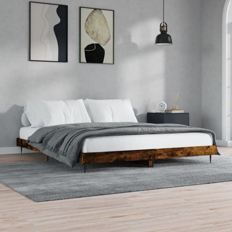 Vidaxl Doppelbett Bettgestell aus Holzwerkstoff und Metall in Räuchereiche Braun B/T/H: 150 x 200 cm - Bild 1