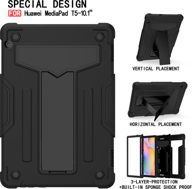 Huawei MatePad T5 Tablet-Hülle mit T-förmigem Ständer und kontrastierendem Design in Schwarz, Rot oder Grün - Bild 1