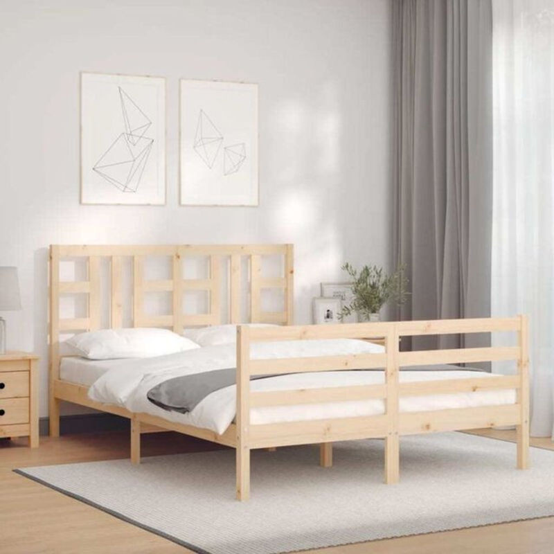 Massivholzbett aus Kiefer mit Kopfteil von Vidaxl in Braun und Natur, Skandinavischer Stil, B/T/H: 140,5 x 100 x 190 cm - Bild 1
