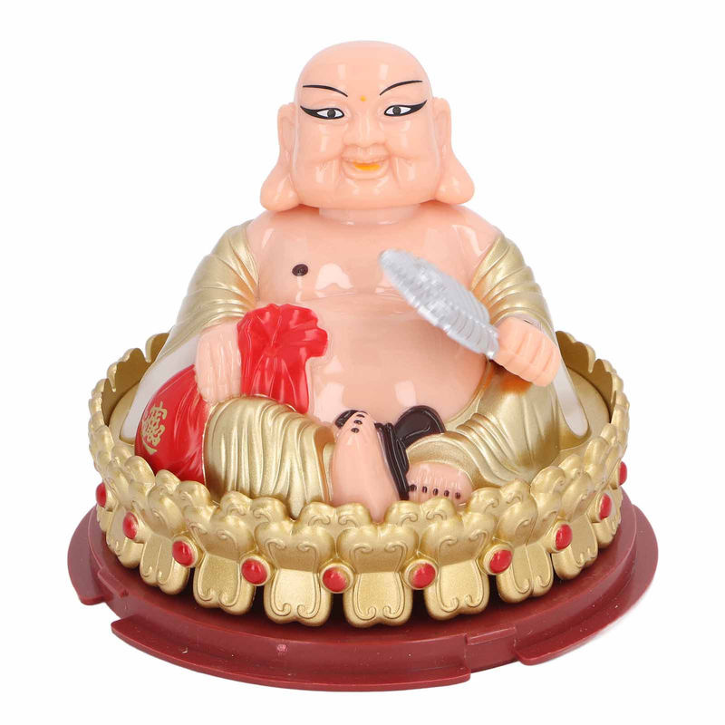 Maitreya Buddha Ornament mit Solarlichtsensor – Schaukelnder Fächer aus Kunststoff für Glück und Harmonie - Bild 4
