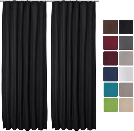 Beautissu Amelie Thermovorhang mit Kräuselband, Schwarz, 2-teilig, B: 140 cm, H: 245 cm