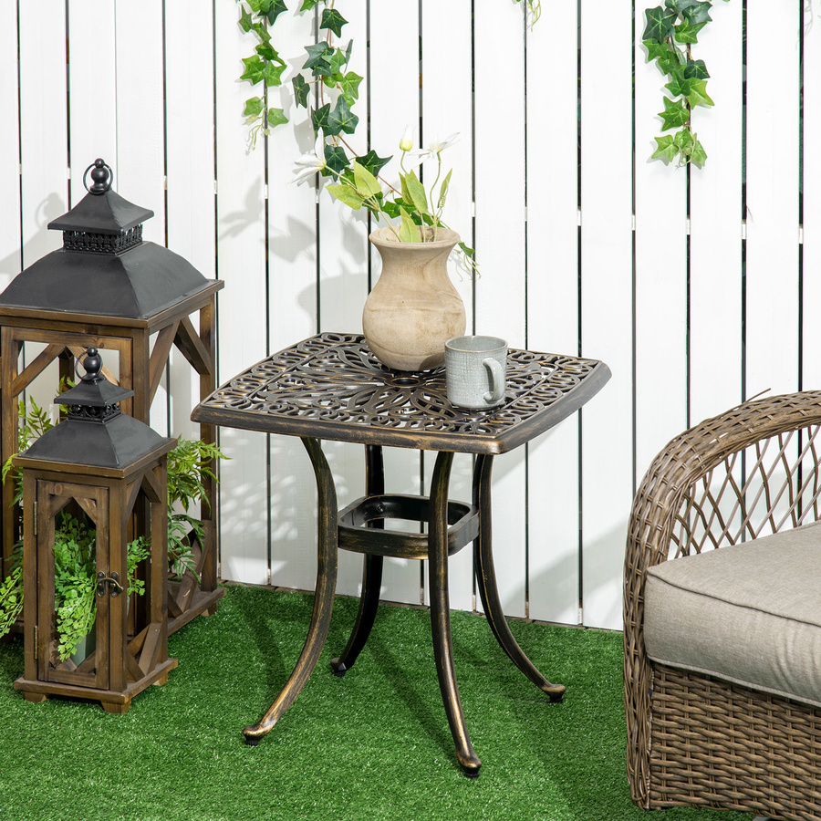 Outsunny Beistelltisch aus Aluminiumguss in Bronze im Vintage-Stil für Garten und Terrasse, B/T/H: 54 x 54 x 52,5 cm - Bild 2