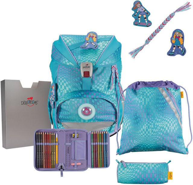 DerDieDas ErgoFlex Exklusiv LED Schulrucksack-Set 5-teilig mit Sportbeutel in Blau und Türkis - Bild 1