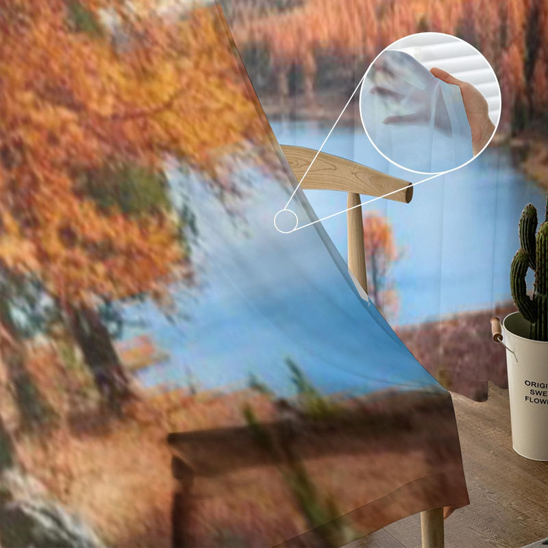 A Family Of Home Textiles Voile Tüll Vorhang mit Berg- und Herbstmotiv für Schlafzimmer, Wohnzimmer oder Küche, B: 135 cm, H: 114 cm - Bild 5