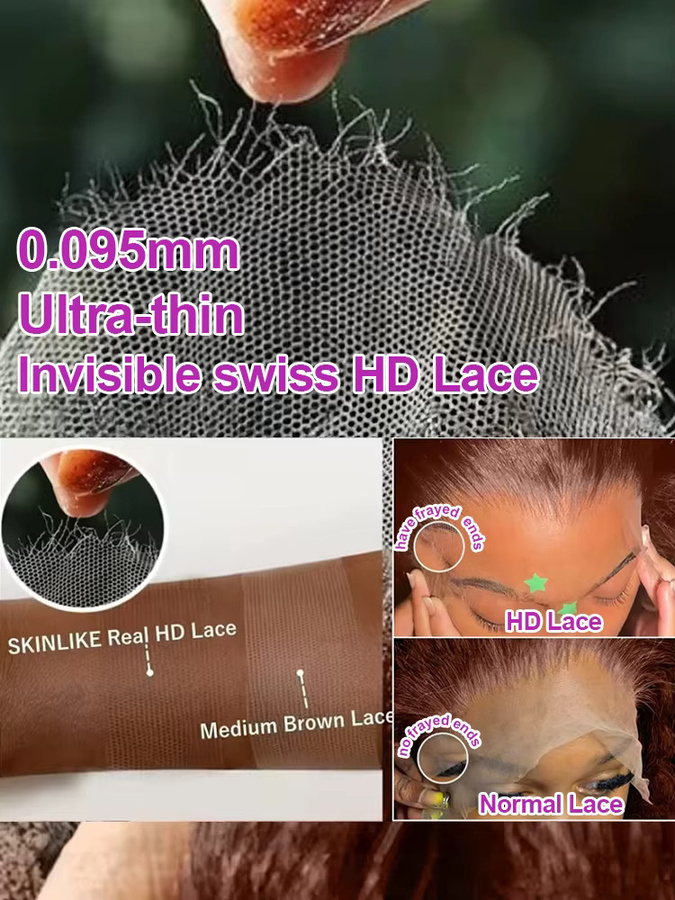 HJ WEAVE BEAUTY Perücke, schokoladenbraun, tiefe Welle, HD Spitze Frontal, Damen - Bild 3