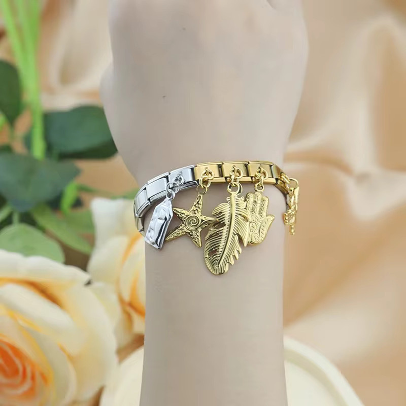 Hapiship Charm aus Edelstahl, Feder-Palm-Stern, Damen, passend für 9 mm Armbänder - Bild 2