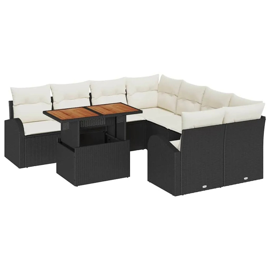 vidaXL Garten-Sofa-Set 9-teilig in L-Form mit Kissen, Schwarz und Beige - Bild 2