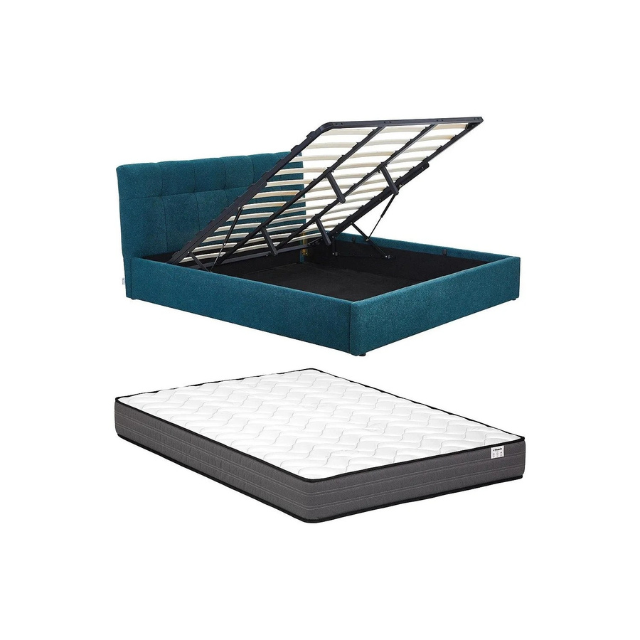 Vente-unique Bett Maziri mit Bettkasten in Blaugrün, Bouclé-Stoff, B/T/H: 180 x 200 x 196 cm - Bild 2