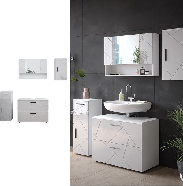 Vicco Badmöbelset Irma in Weiß Hochglanz, 4-teiliges modernes Badezimmer-Set - Bild 1