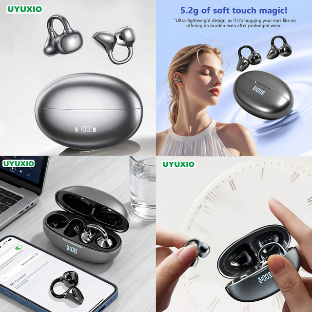 UYUXIO OWS BT 5.4 Clip-On Ohrhörer in Schwarz mit HiFi-Stereo und 48 Stunden Spielzeit - Bild 1