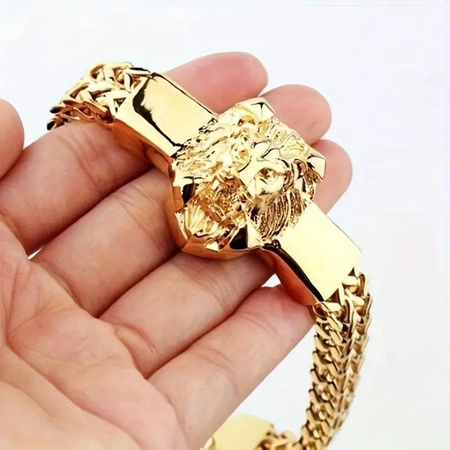xianyi01 Armband, Edelstahl, Gold, Herren, Löwenkopf