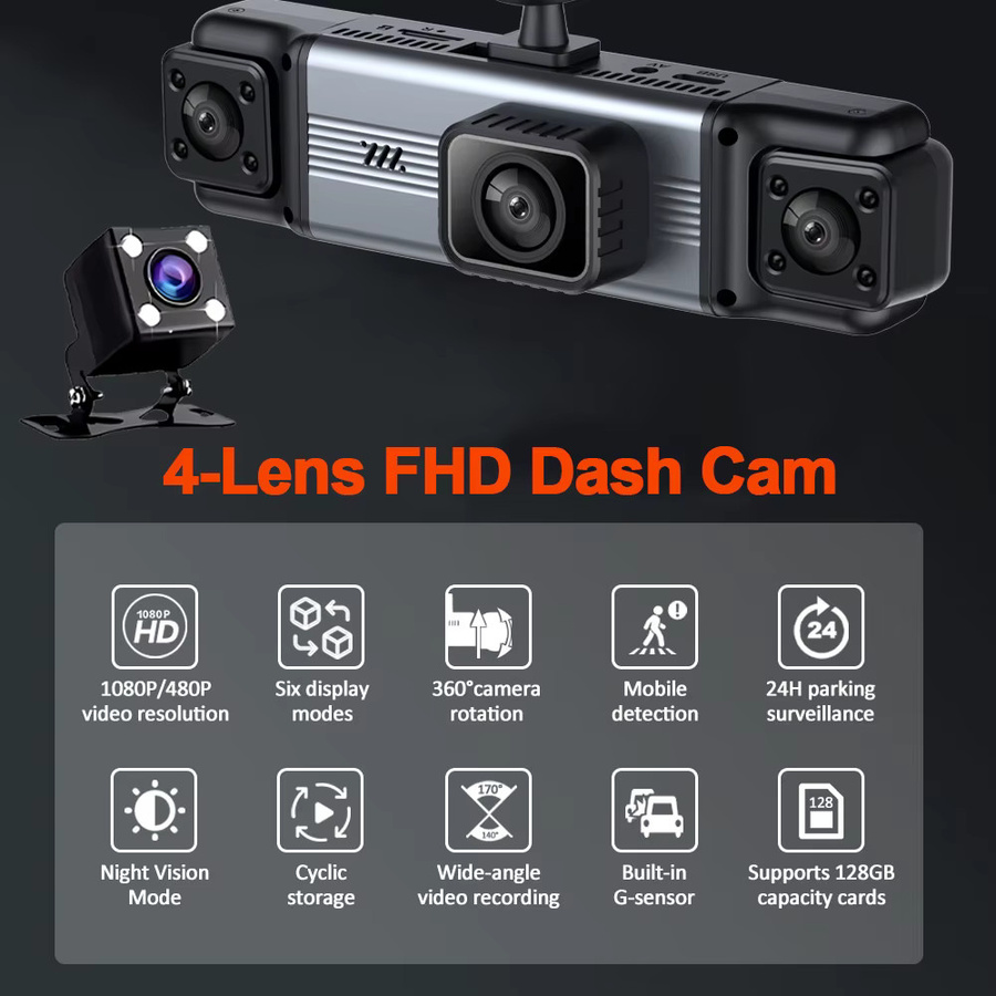 USEEBEE Dashcam mit 360 Grad Kamera, 1080P Full HD Videorekorder, WLAN, Nachtsicht und 24H Parküberwachung, Schwarz - Bild 2