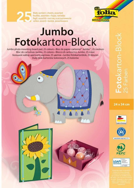 folia Jumbo Fotokarton-Block Mehrfarbig, 25 Blatt, 300 g/m², B: 24 cm, H: 34 cm - Bild 2