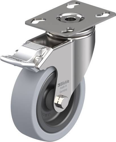 Blickle Lenkrolle LKPXA-VPA 101G-FI mit Feststeller aus Edelstahl und Kunststoff in Grau und Schwarz, Rad-Durchmesser: 100 mm, Tragfähigkeit: 110 kg - Bild 1