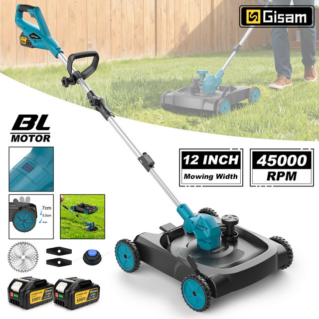 Gisam 3-in-1 Bürstenloser Elektrischer Rasenmäher und Rasentrimmer für Makita LXT 18V Akku, 12 Zoll, Faltbar - Bild 1