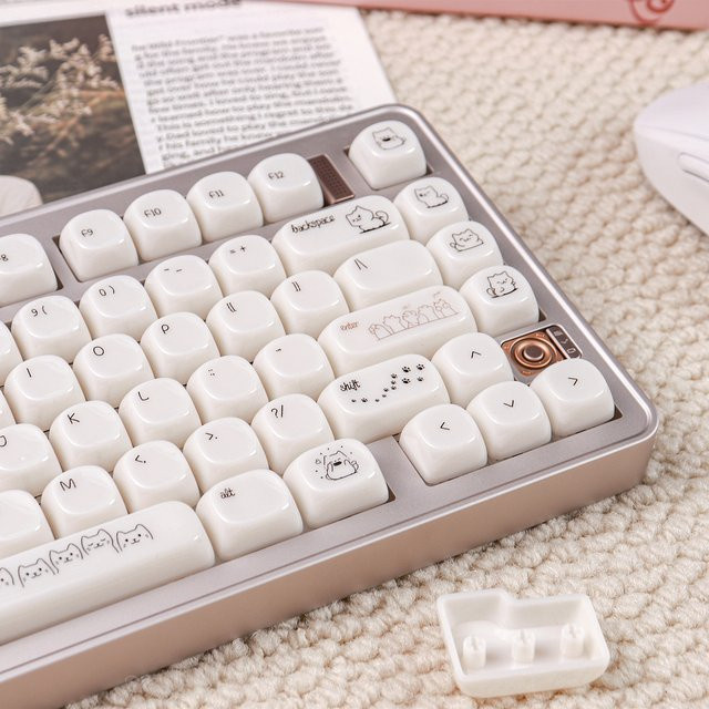 Venit Keys Sand Cat Tastenkappen in Weiß, Double Shot ABS-Keycaps mit MOA-Profil für mechanische MX-Tastaturen - Bild 1