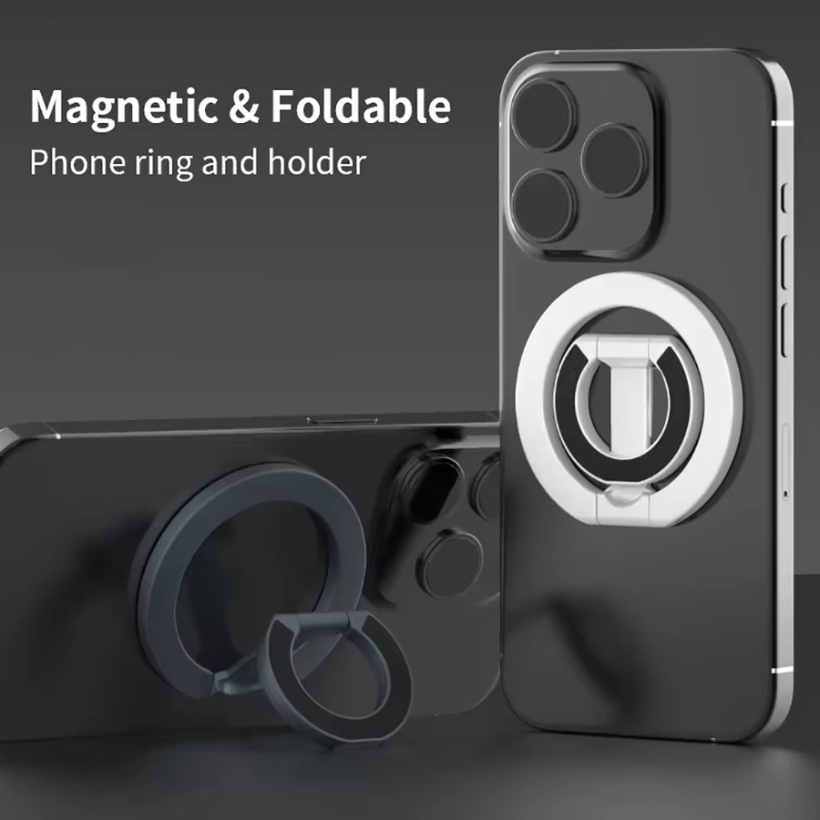 Kebidumei Magnetischer Fingerringhalter für Mobiltelefone, faltbar und doppelseitig, universeller Handyhalter in Schwarz - Bild 2