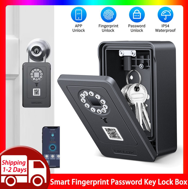 Smart Key Safe Box mit Fingerabdruckscanner und digitalem Passwortcode, wasserdichte Schlüsselschrank Sicherheitsbox in Schwarz - Bild 1