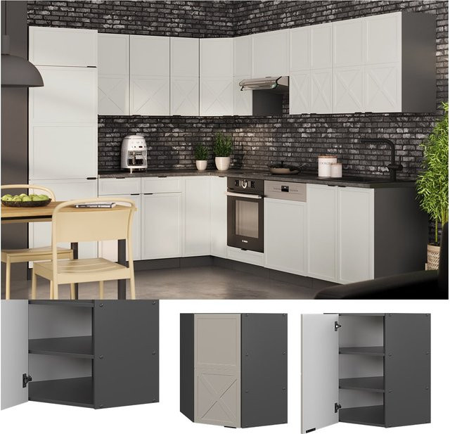 Vicco Eckhängeschrank Fame-Line in Anthrazit, Grau und Beige mit Soft-Closing-Scharnieren und Regalböden, Breite: 57 cm - Bild 1