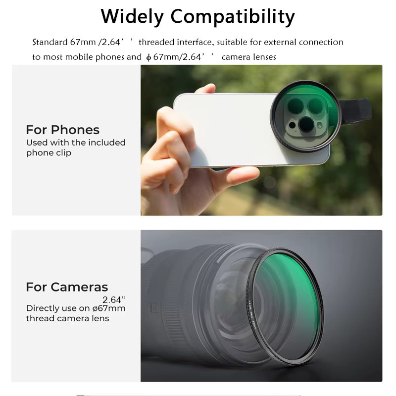 OBKEY Clip-on CPL Handy-Kamera-Objektivfilter-Set in Schwarz, verstellbarer Zirkularpolarisationsfilter für iPhone, Samsung und Android, 67mm - Bild 5