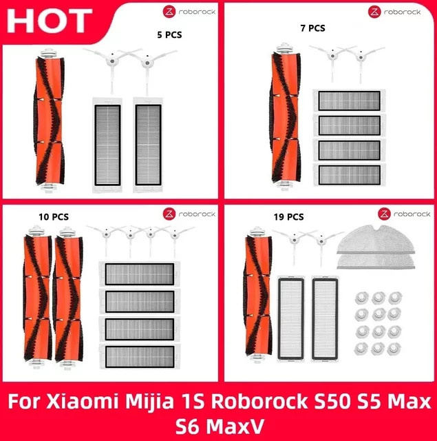 Roborock Zubehör-Set mit Hepa-Filter, Wischmopp und Hauptbürste für Xiaomi Mijia 1s, Roborock S50, S5 Max, S6 MaxV und S6 Pure - Bild 1