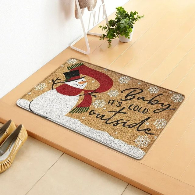 VIKAMA Weihnachts-Fußmatte mit Schneemann-Motiv für Indoor und Outdoor, B/T: 60 x 40 cm, Mehrfarbig - Bild 1