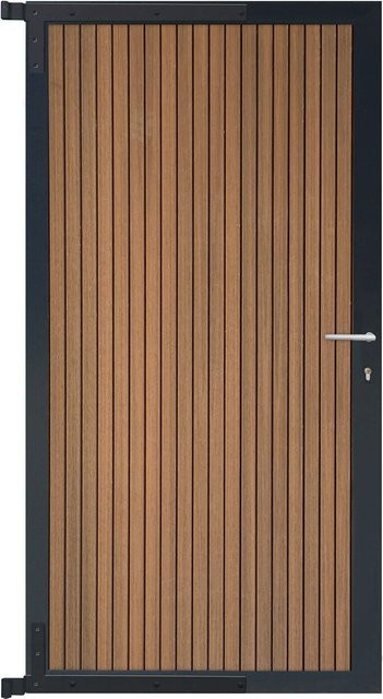 GartenLand Steckzauntor Shadowline Vertikal aus WPC und Aluminium in Mahagoni und Anthrazit, Breite: 90 cm, Höhe: 175 cm - Bild 1