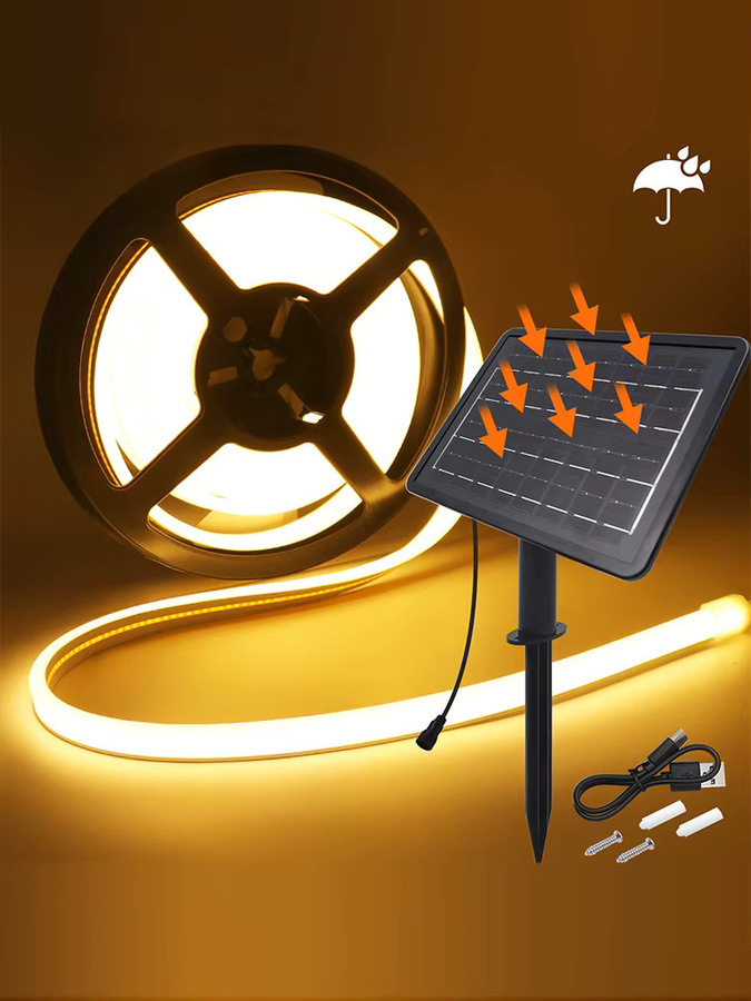 GAHADA Solar-COB-LED-Streifen für den Außenbereich, warmweiß, 24 V, wasserdichter Neon-Lichtschlauch in Schwarz - Bild 3